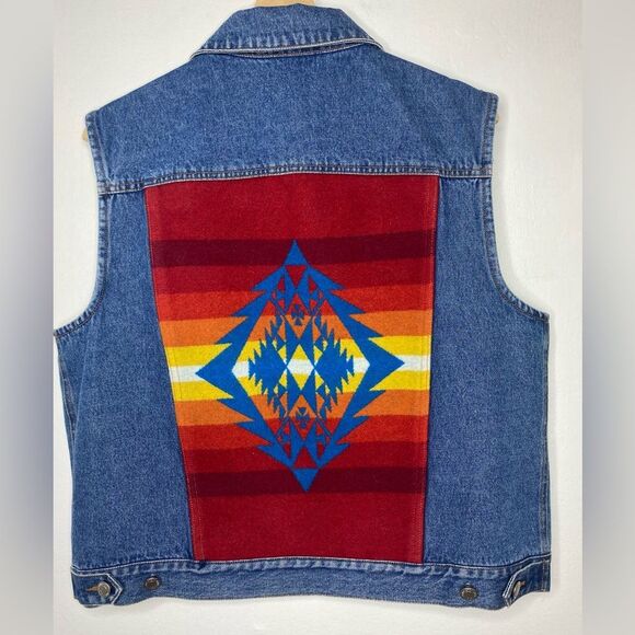 Pendleton Jackets & Blazers - Pendleton Native Tribal Denim Blanket Vest Geometric Size Large Southwest
